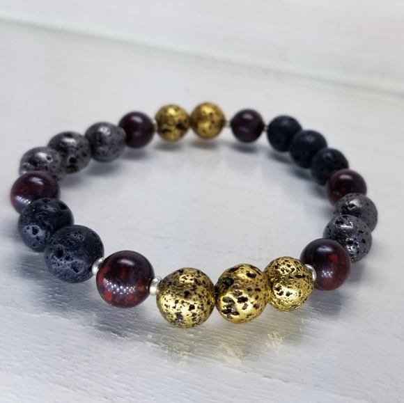 Brecciated Jasper & Lava Bead Stretch Bracelet - Picture 7 of 8